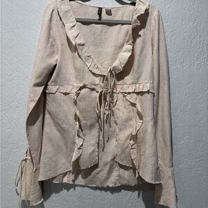 H&M Beige Ruffle Tie-Front Blouse